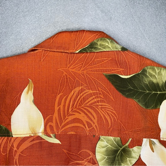 Tommy Bahama Hawaiian 100% Silk Shirt Burnt Orange & Floral Print Men’s Medium - Picture 9 of 11